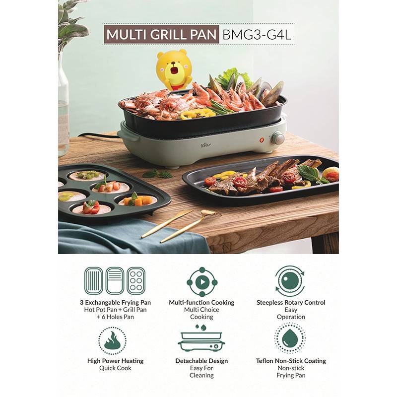 3in1 Multi Grill Pan 4L Teflon NonStick Coating Bear Malaysia