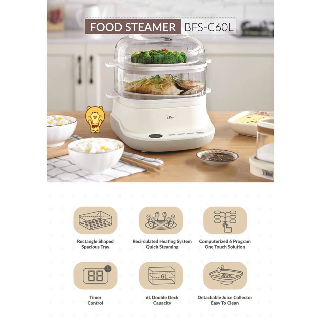 2Layer Food Steamer 6 Programs Bear Malaysia