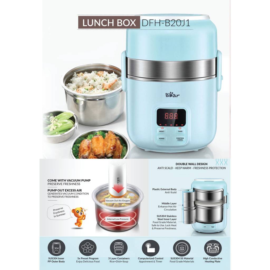 Cook and Steam Anywhere with Lunch Box 2.0L Bear Malaysia